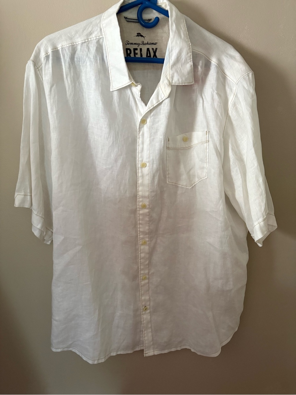 Tommy Bahama Relax 100% White Linen Shirt Mens XL Short Sleeve Button Down Beach